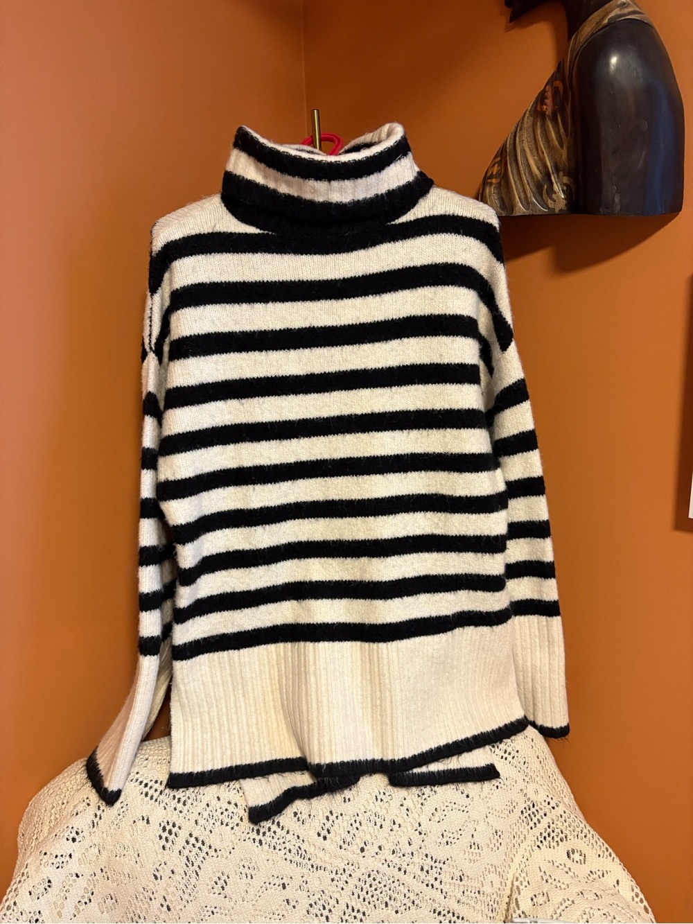 Buffalo David Bitton Black and White Striped Turtleneck Sweater
